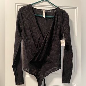 Free People black lace thong bodysuit M